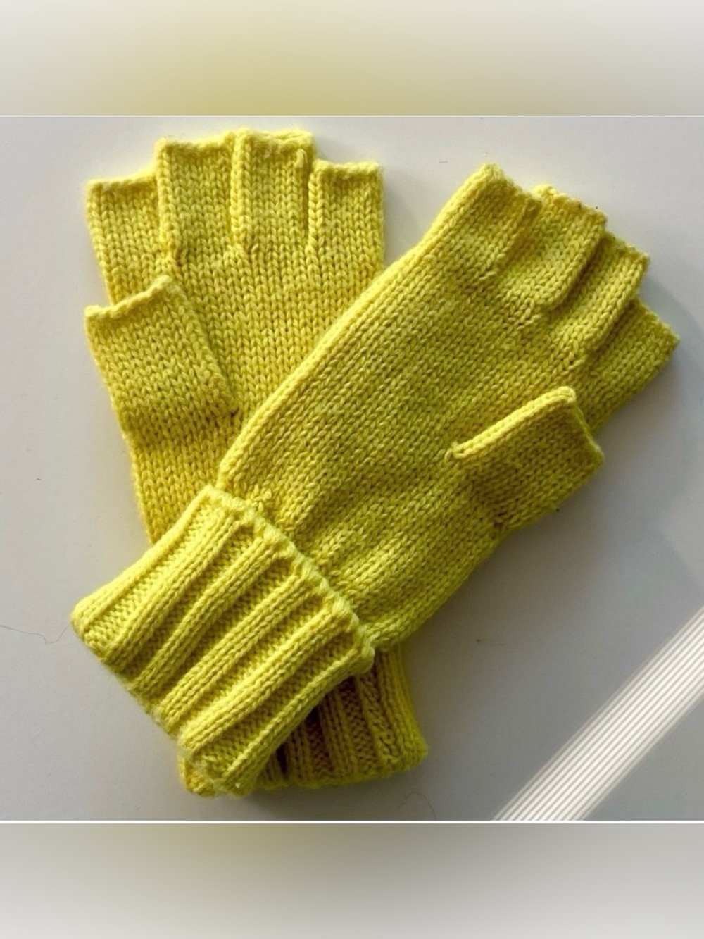 Women Fingerless Knit Gloves - Yellow
